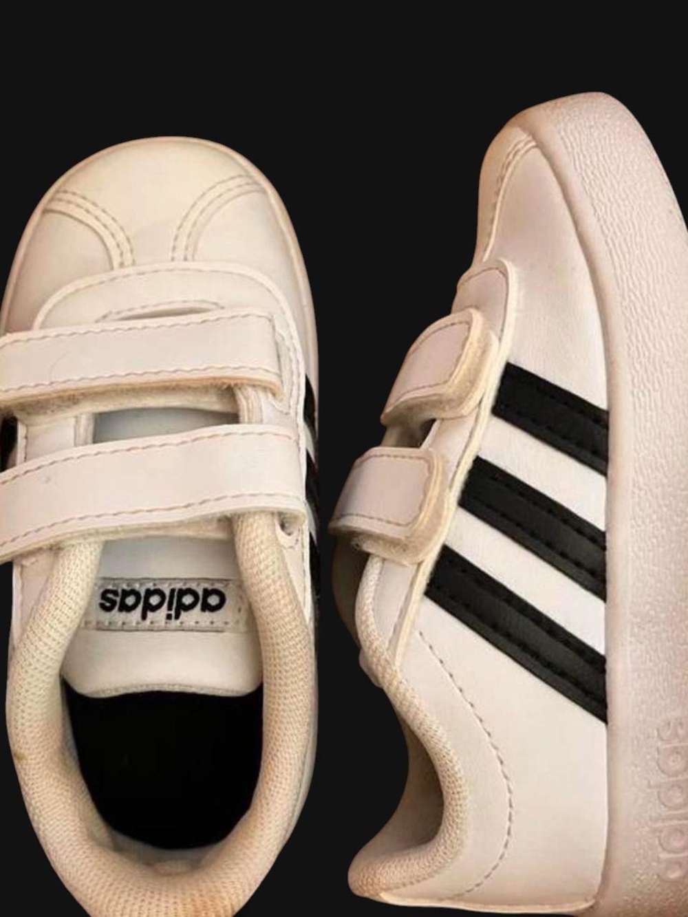 Nadidas Kids White Sneakers with Black Three Stripe size 6 kids little kid unise